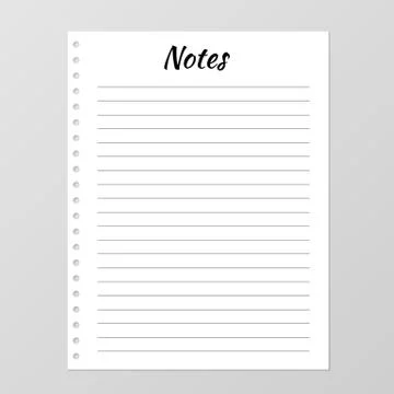 Notes list template. Daily planner page. Lined paper sheet. Blank white noteb Stockillustratie