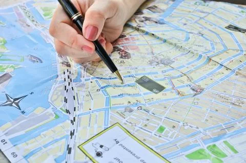 Notes on a map of Amsterdam Stock Photos