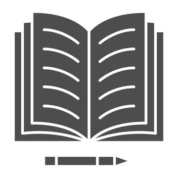 Notes in open notebook and pencil solid icon, education concept, copy book and Stock Illustration