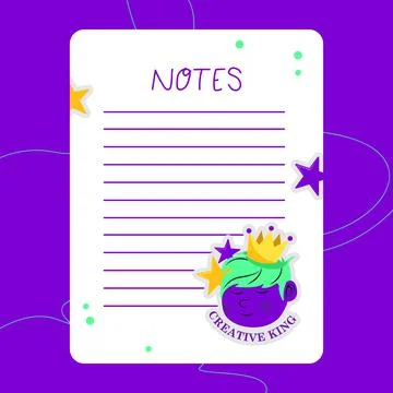 Notes paper with creative king sticker design Stock Illustration