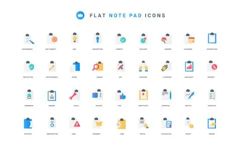 Notes, paper document with business report, survey checklist on clipboard flat Stock Illustration
