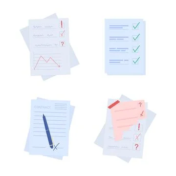 Notes on papers semi flat color vector object set Illustrazione stock