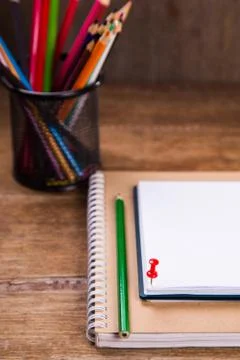 Notes with pencils Stock Photos