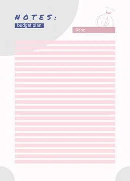 Notes of personal monthly budget planner, vector illustration. Illustrazione stock