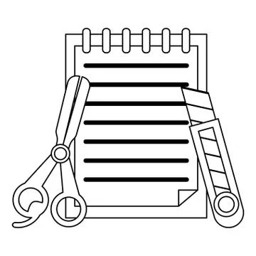 Notes with scissors and scalpel black and white Stock Illustration