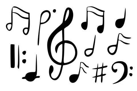 Notes vector set. Hand drawn illustration with Music Key on isolated background Illustrazione stock