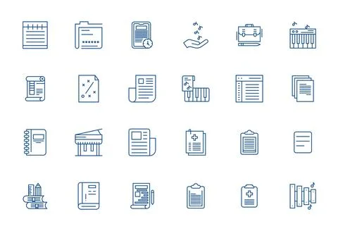 Notes Visual Pack containing 24 Bold Line PIXEL Perfect Vector Icons 库存插图
