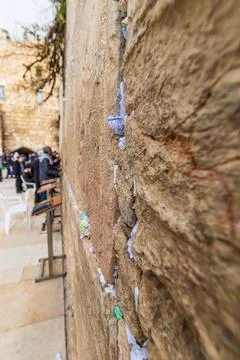 Notes in the Wailing Wall addressed to God. Jerusalem, Israel Stock Photos