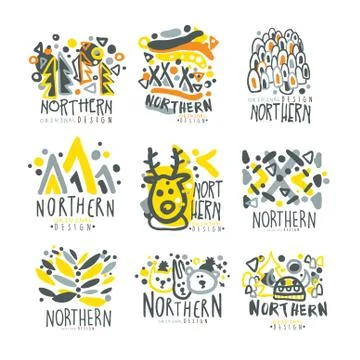Nothern set for label design. Winter vacations, sports, active lifestyle Stock Illustration