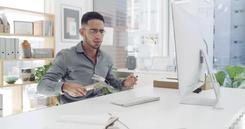 Nothing ever functions properly in this office. 4k video footage of a Video stock 201055885