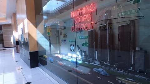 Nothing Stops Detroit Storefront Window Display Video stock 156010313