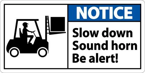Notice 2-Way Slow Down Sound Horn Sign On White Background Stock Illustration