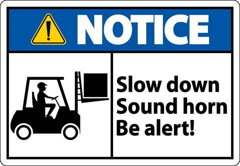 Notice 2-Way Slow Down Sound Horn Sign On White Background Stock Illustration