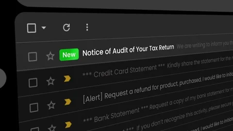 "Notice of Audit of Your Tax Return” followed by a new email notification. Stock Footage 334380590