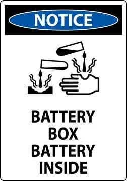 Notice Battery Box Battery Inside Sign With Symbol Illustrazione stock