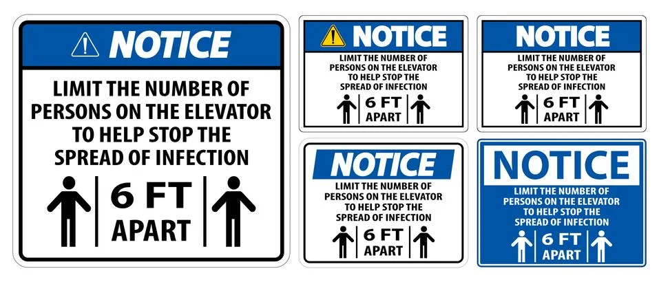Notice Elevator Physical Distancing Sign Isolate On White Background,Vector I Stock Illustration