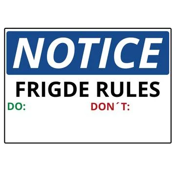 Notice fridge rules with copy space sign isolated on a white background Stock Illustration