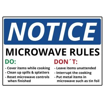 Notice microwave user rules sign isolated on a white background Stock Illustration