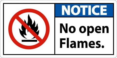 Notice No Open Flames Label Sign On White Background Illustrazione stock