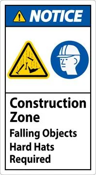 Notice Sign, Construction Zone, Falling Objects Hard Hats Required 스톡 일러스트