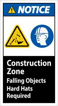 Notice Sign, Construction Zone, Falling Objects Hard Hats Required 스톡 일러스트