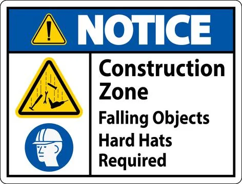 Notice Sign, Construction Zone, Falling Objects Hard Hats Required 스톡 일러스트