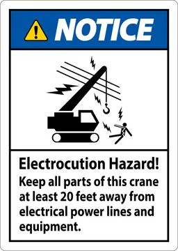 Notice Sign Electrocution Hazard, Keep All Parts Of This Crane At Least 20 .. Stock Illustration