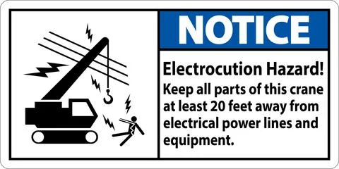 Notice Sign Electrocution Hazard, Keep All Parts Of This Crane At Least 20 .. Stock Illustration