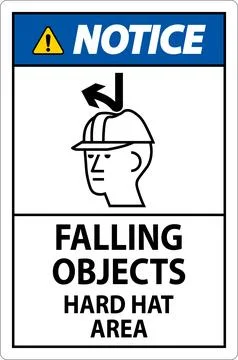 Notice Sign, Falling Objects Hard Hat Area Stock Illustration