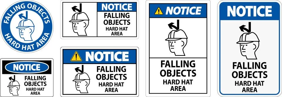 Notice Sign, Falling Objects Hard Hat Area Stock Illustration