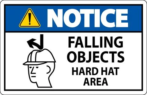 Notice Sign, Falling Objects Hard Hat Area Illustrazione stock