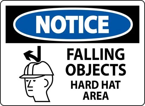 Notice Sign, Falling Objects Hard Hat Area Stock Illustration