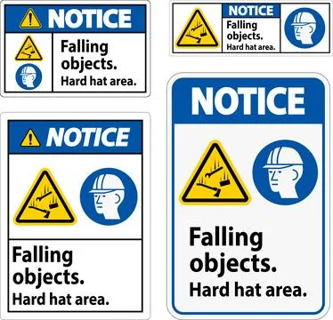 Notice Sign, Falling Objects Hard Hat Area Stock Illustration