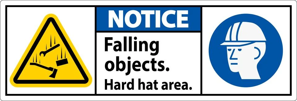 Notice Sign, Falling Objects Hard Hat Area Stock Illustration