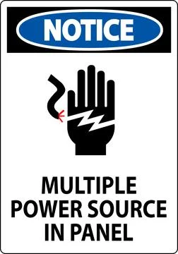 Notice Sign Multiple Power Source In Panel Illustrazione stock