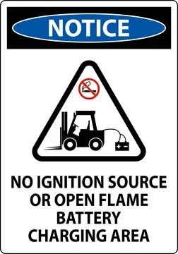 Notice Sign No Ignition Source Or Open Flame, Battery Charging Area Stock Illustration