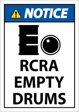 Notice Sign RCRA Empty Drums On White Background Illustrazione stock