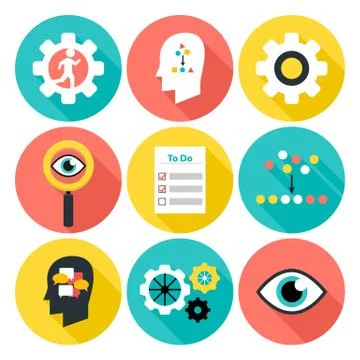 Notice sort and do flat circle icons Stock Illustration