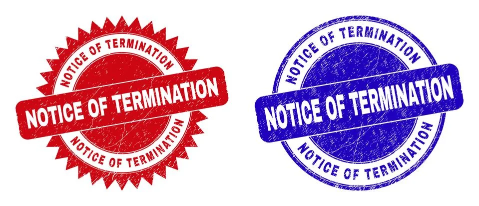 NOTICE OF TERMINATION Rounded and Rosette Stamp Seals with Rubber Texture Illustrazione stock