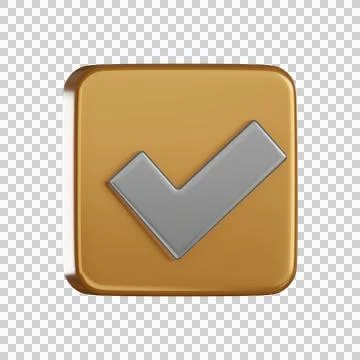 Notification 3d icon checkmark approval in gold minimal style Stock Illustration