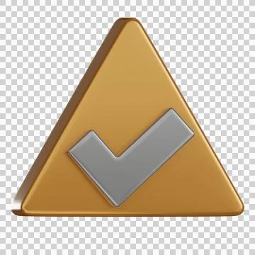 Notification 3d icon checkmark in triangle warning badge Stock Illustration