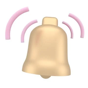 Notification 3D icon. Cute yellow bell. 3D Model render for design. 3d. Stock Illustration