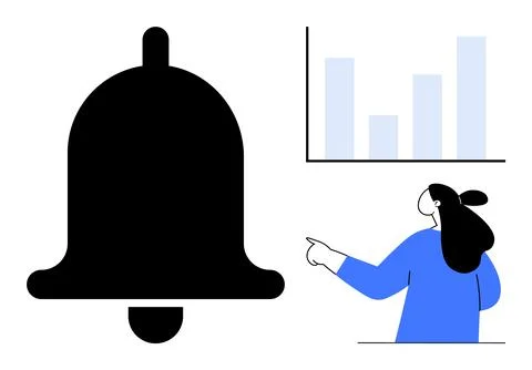 Notification Alert and Data Analytics with Person Pointing at Graph Stock Illustration