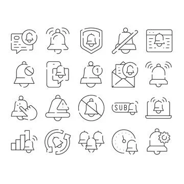 Notification alert bell and reminder interface icons Illustrazione stock