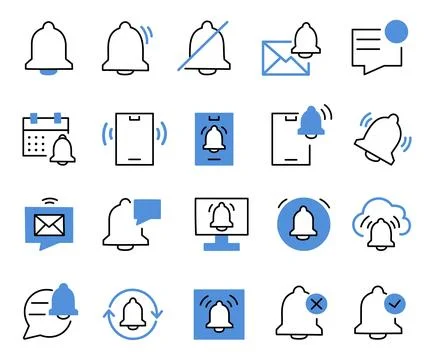 Notification alert icon set featuring Illustrazione stock