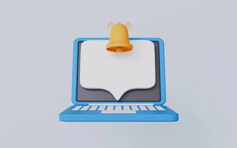 Notification alert on laptop screen with 3D bell icon Stock Illustration