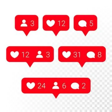 Notification application icons heart, message, friend request vector set Stock Illustration
