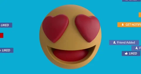 Notification badges appearing from right edge floating past centered emoji, Stock Footage 328265234