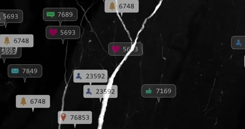 Notification badges spawning from activity, clustering on marble backdrop, Stock Footage 331700953