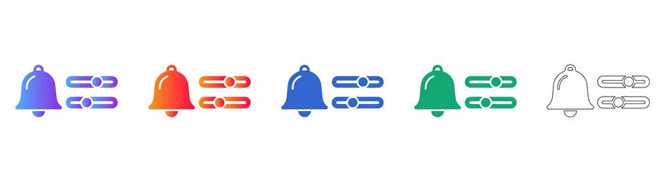 Notification Bell Advanced Settings Icon Set Stock Illustration